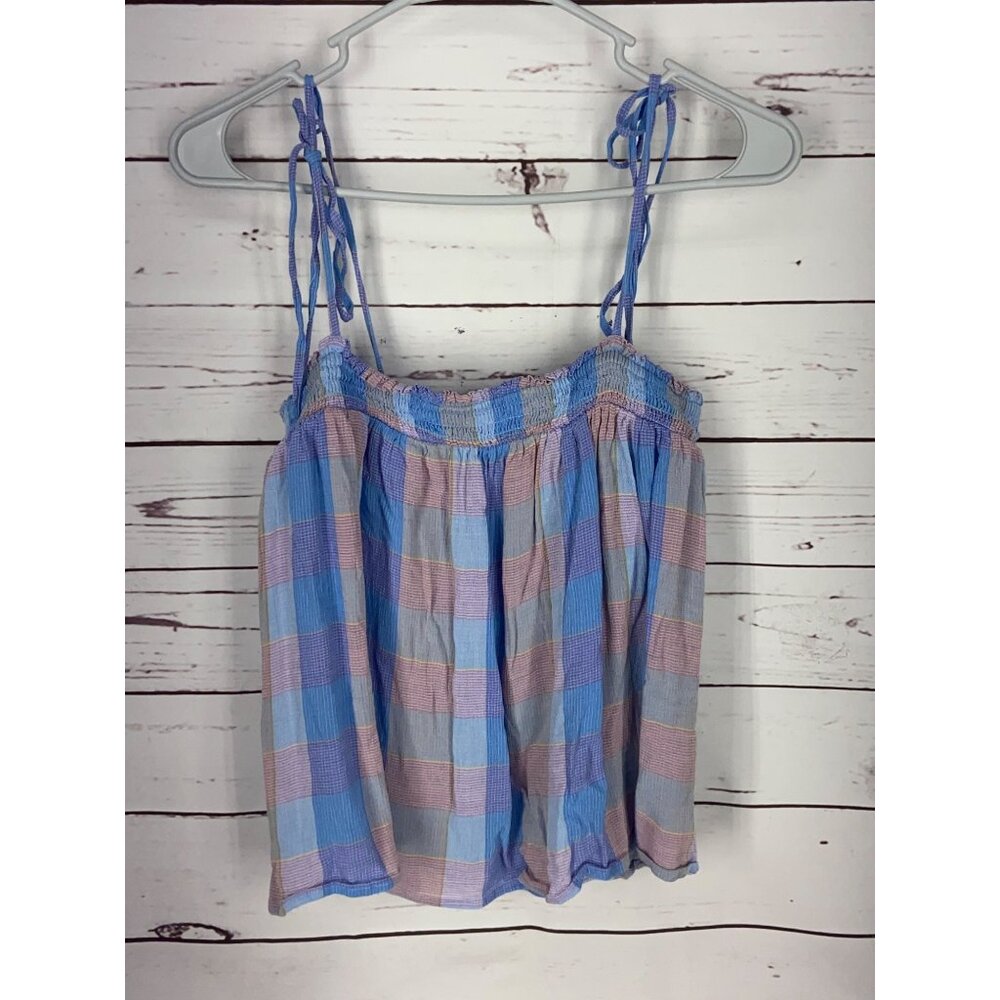 Loft Tank Top Women's Small Plaid Gingham Pink Blue‎